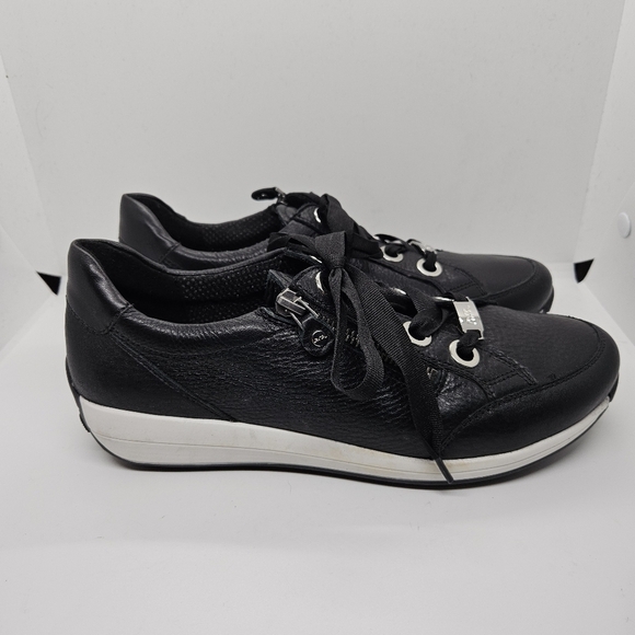 ara HighSoft Ollie black leather zip sneakers size US 8.5 or UK 6 - Picture 1 of 12